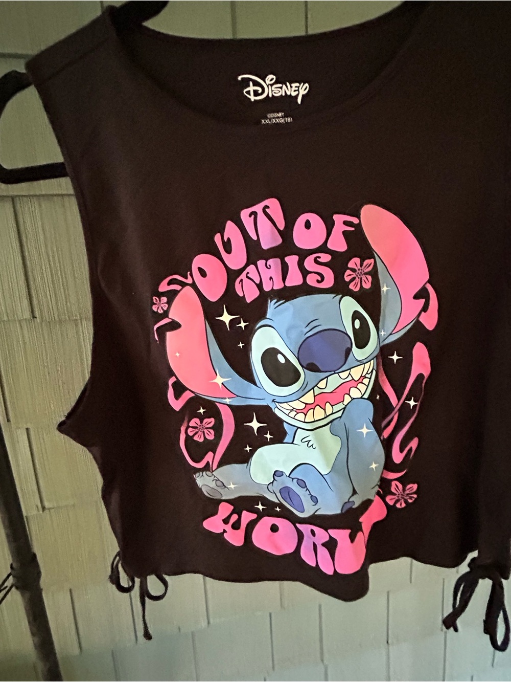 Disney Black Tank Top with Blue Stitch and Pink Accents size 19